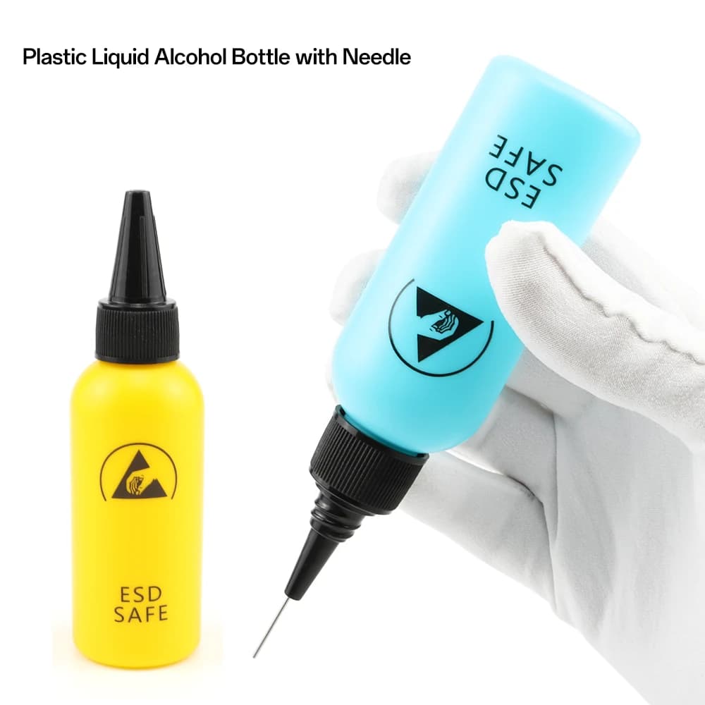 60ml Plastic Liquid Alcohol Bottle Rosin Solvent Anti-static Adhesive Bottle with Dispensing Needle for Glue DIY Repair Tool