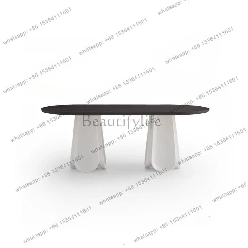 yj57 French retro style black living room oval long dining table modern simple ash wood dining table