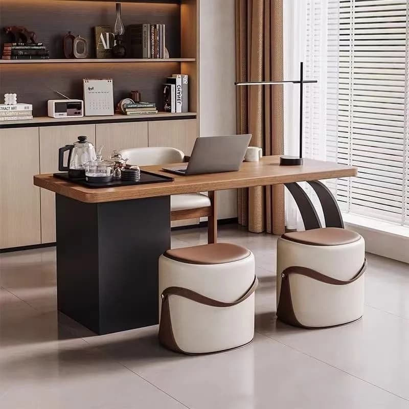 HYS Modern Simple Solid Wood Tea Table Integrated Table Island Terrace Household Balcony Tea Table Chair Combination