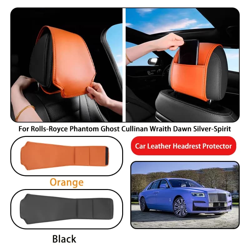 Leather Car Headrest Cover Anti-dirty and Wear-resistant For Rolls-Royce Phantom Ghost Cullinan Wraith Dawn Silver-Spirit