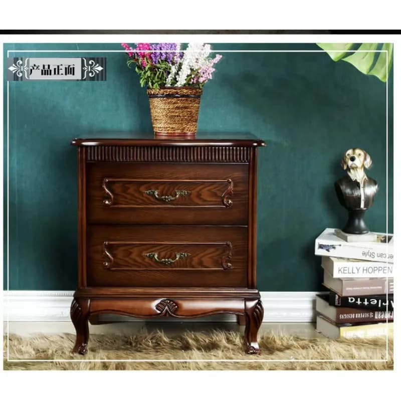 LMM French light luxury bedside table retro classic solid wood drawer edge living room storage cabinet