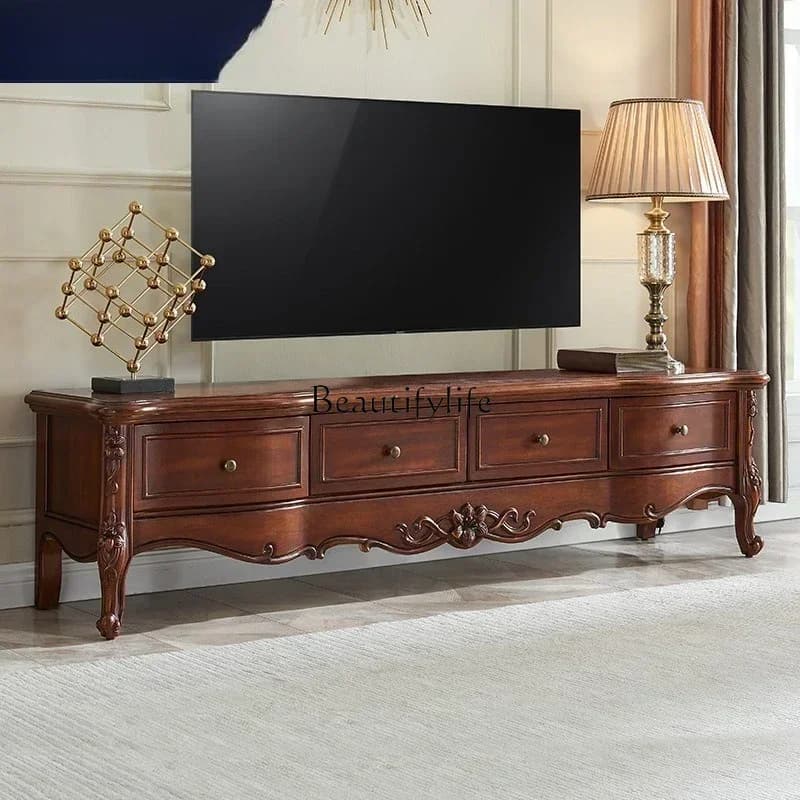 LJYAmerican solid wood TV cabinet 2 meters living room European floor storage cabinet