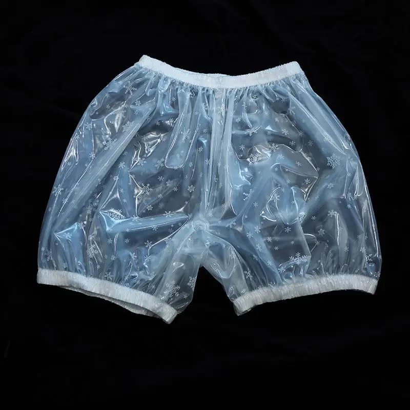 Couple See Through PVC Briefs Snowflake Pattern Waterproof Adult Baby Soft Loose High Waisted Plastic Panties ABDL Diaper Pants