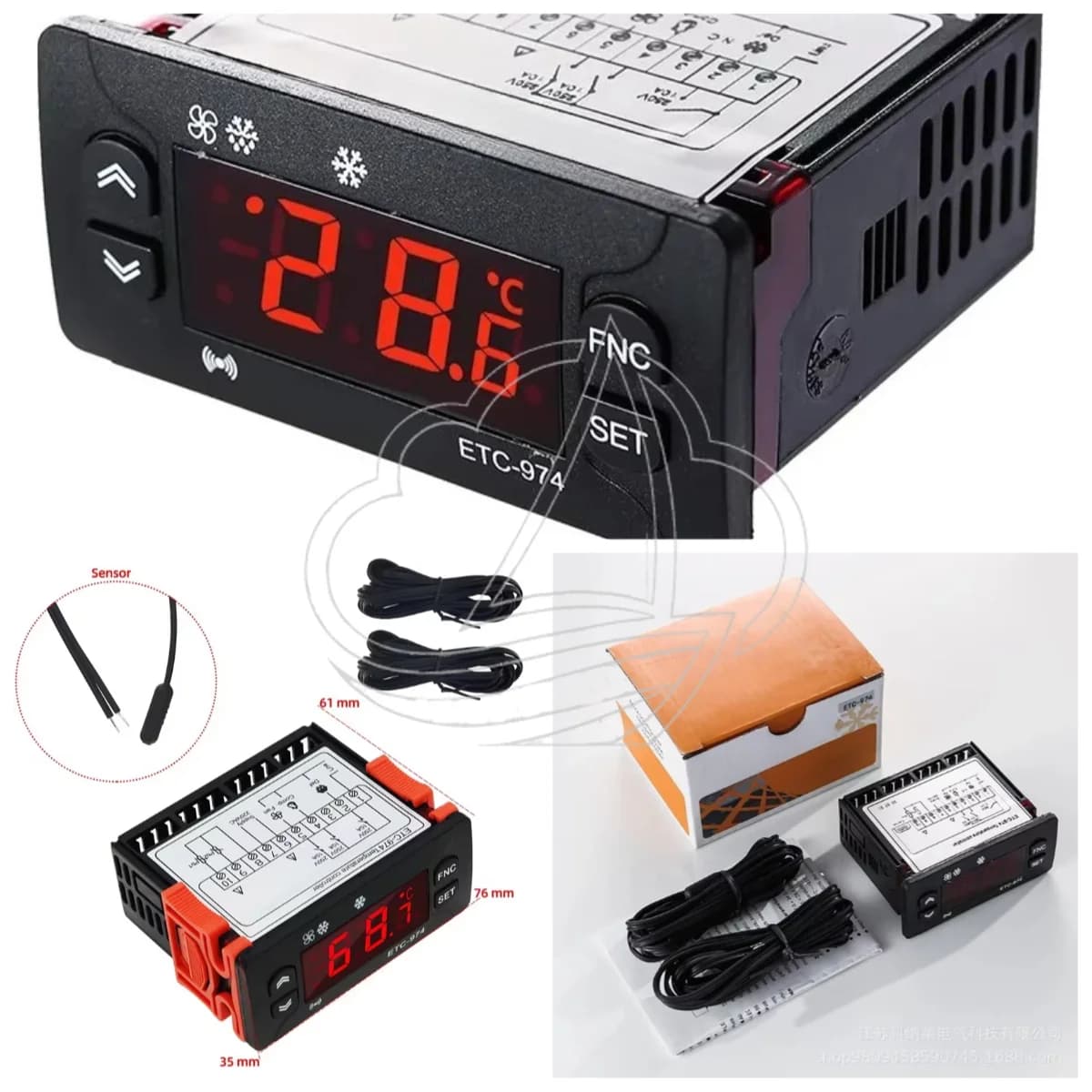 3-Way Output Refrigerator Temperature Controller, ETC-974 Digital Thermostat with Defrost Fan for Freezer Cold Storage Cooling