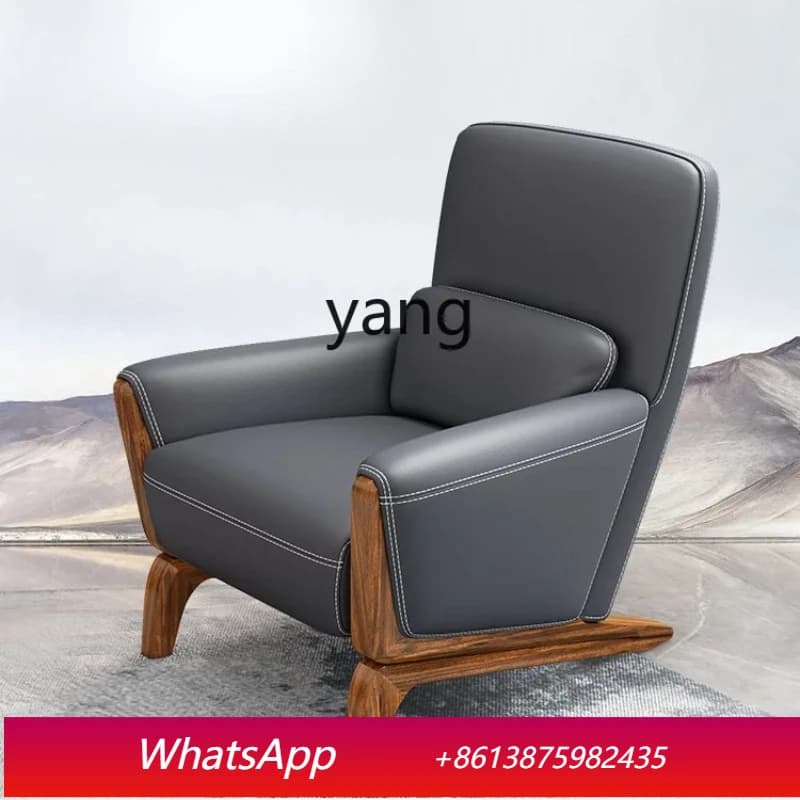 LTT New Chinese Style Ugyen Wood Lounge Chair Solid Wood Leather Armchair Simple