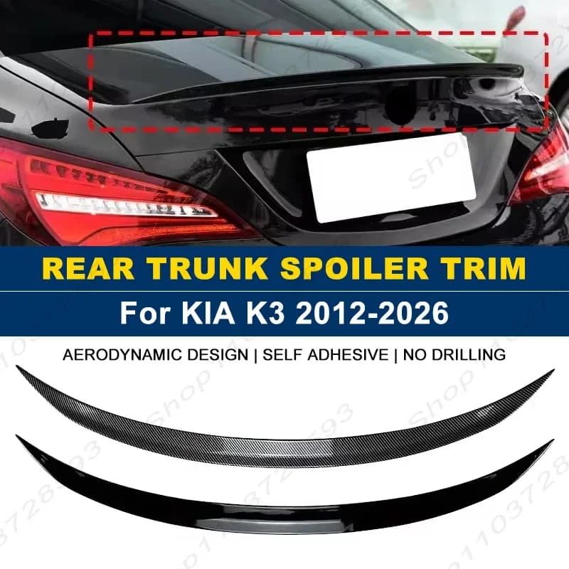 For KIA Accessories K3 2012-2026 Car Rear Trunk Boot Spoiler Wing Lip Body Kits Gloss Black Soft Plastic