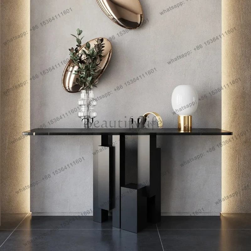 light luxury rock slab entrance against the wall narrow side table very narrow corridor entry end view table entrance cabinet