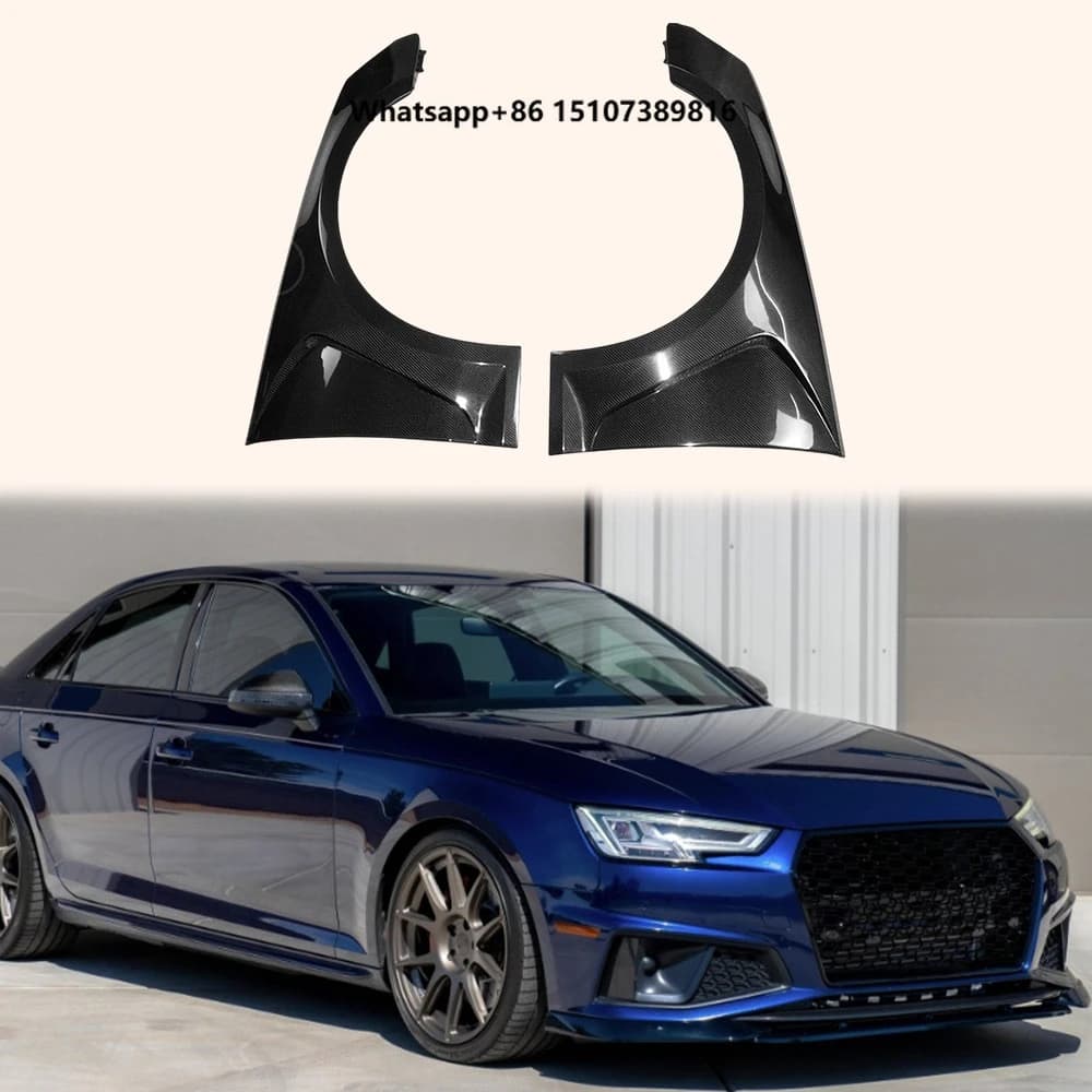 For  S4 B9 17-19 Sedan Carbon V Style Front Bumper Side Vented Fenders Pair