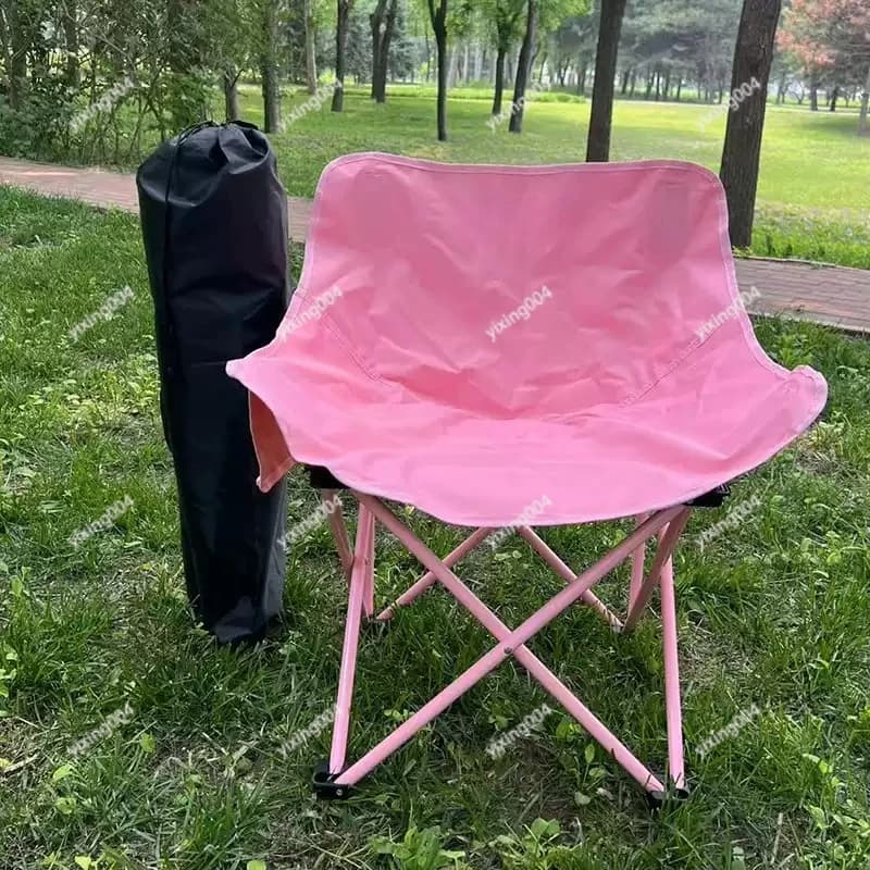 Outdoor Camping Chair Table Combo, Portable Pink Colorful Chair Folding Moon Chair Set