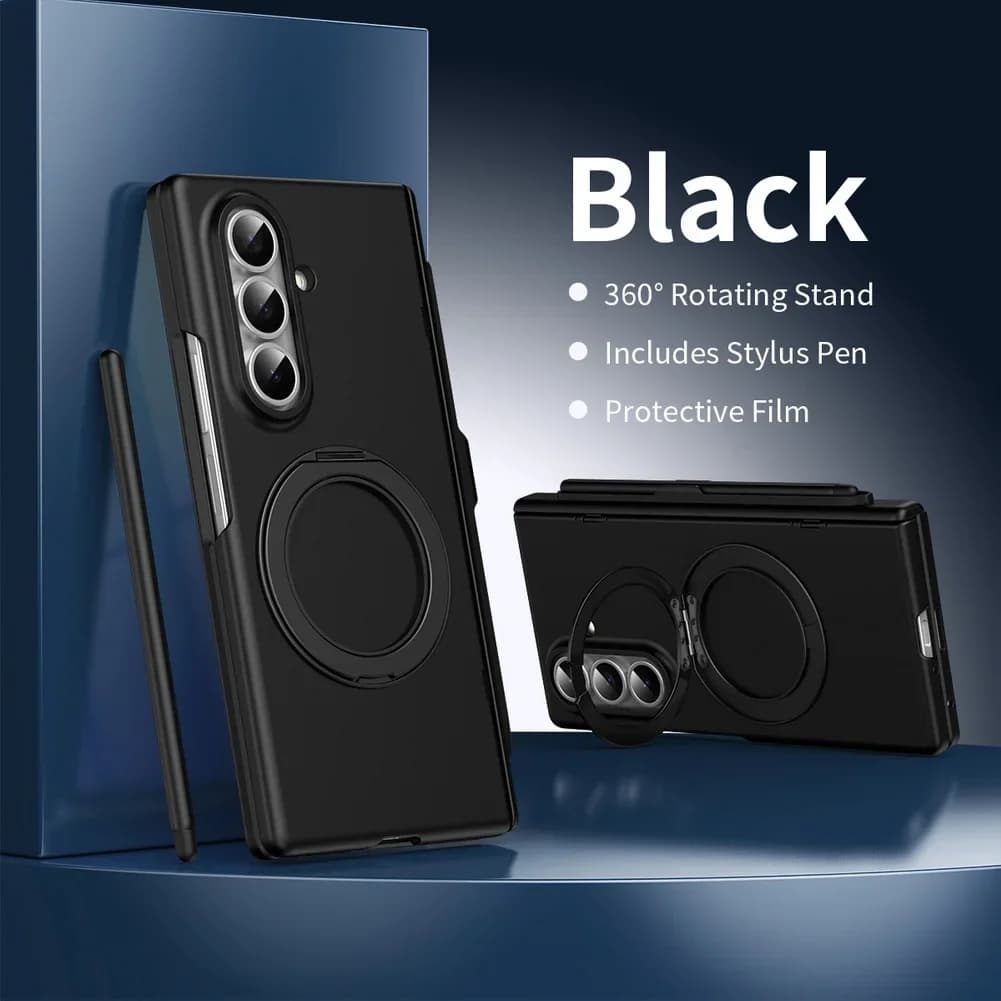 For Samsung Galaxy Z Fold 7 6 5 4 3 Case Magnetic Rotating Bracke Folding Hinge Pen Slot With Tempered Film Shockproof Hard Case
