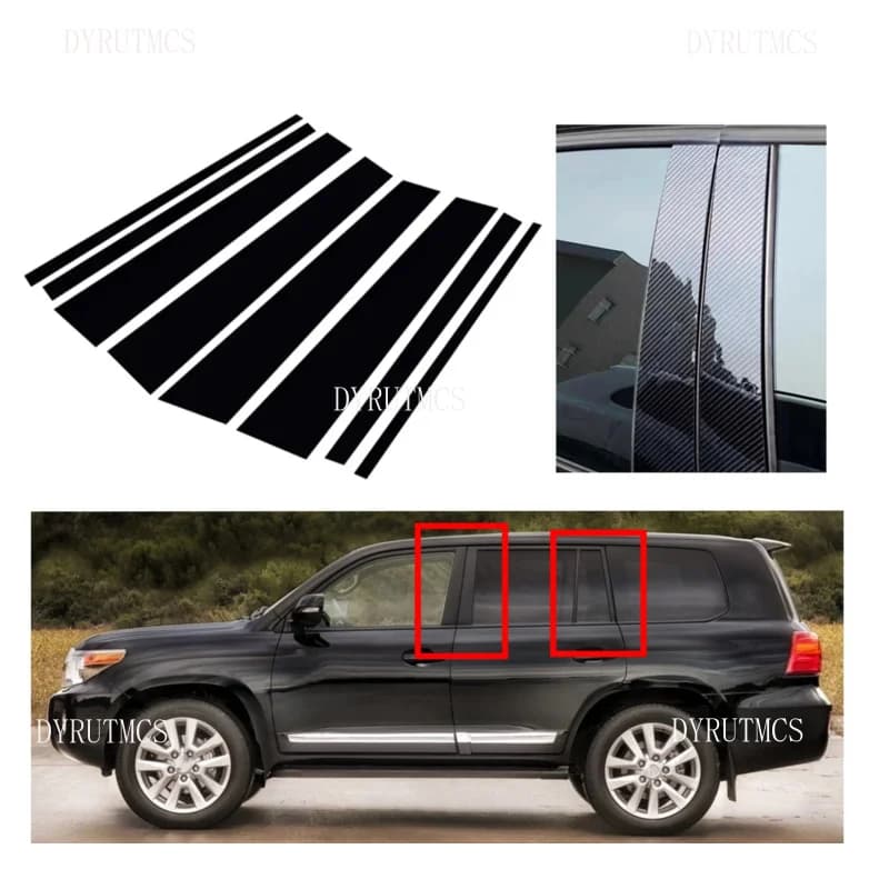 Glossy Black Silver Carbon  Pillar Post Fit For Toyota Land Cruiser J200 2008-2021 Door Window Column BC Trim Stickers Cover