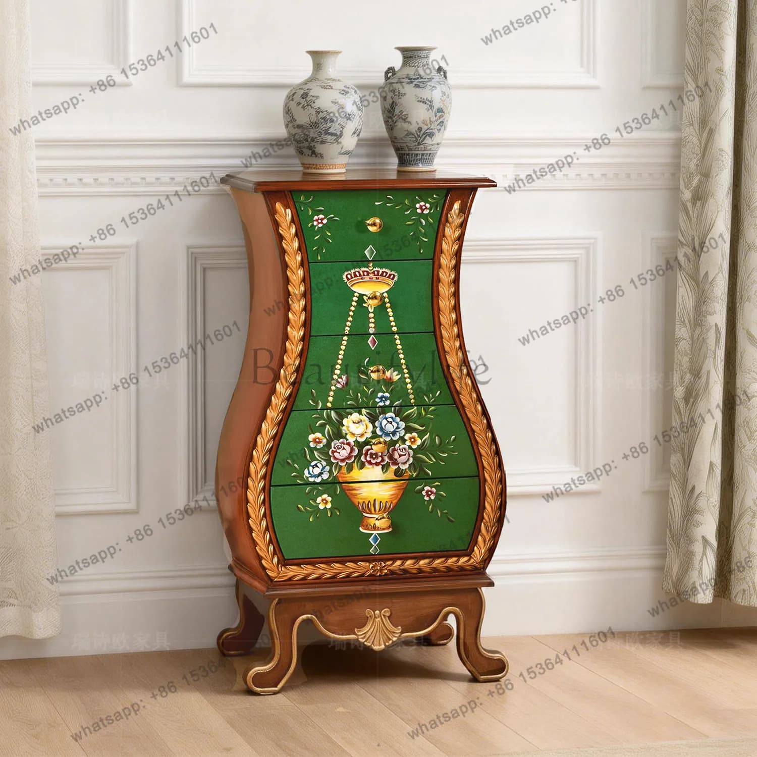 American retro engraving, hand-painted, painted storage, chest of drawers, entrance, art locker