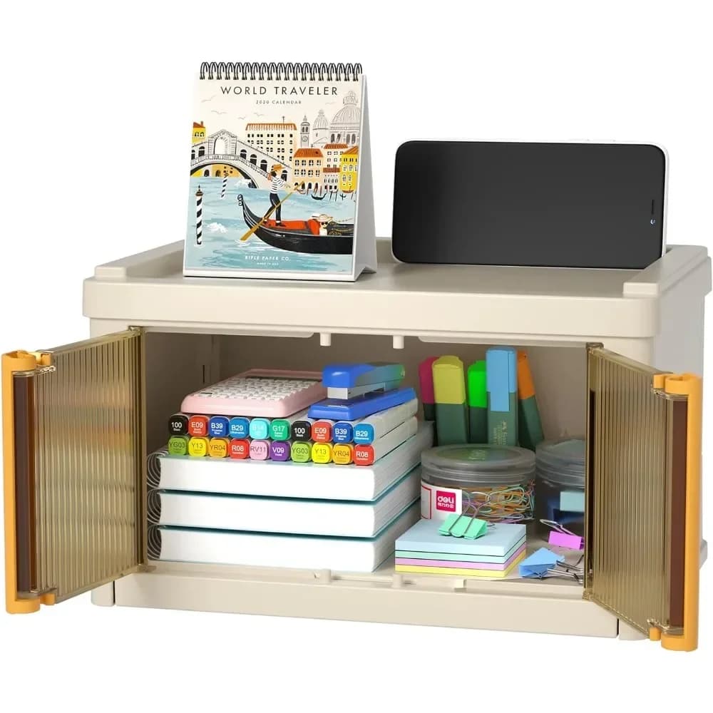 For Desk  Small Plastic Storage Bins with Lid,0.72gal Mini Office Organization and Storage,Foldable Storage Basket,1 Pack