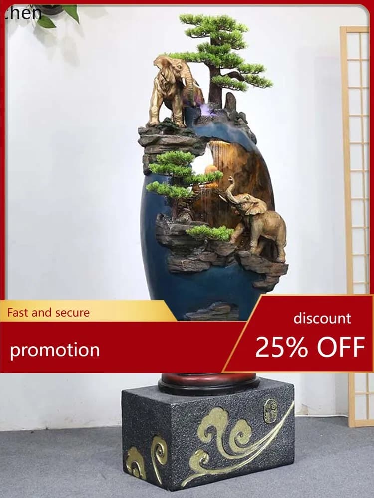 ZML Decorative Floor Artificial Mountain and Fountain Atomization Landscape Lucky Office Humidifier