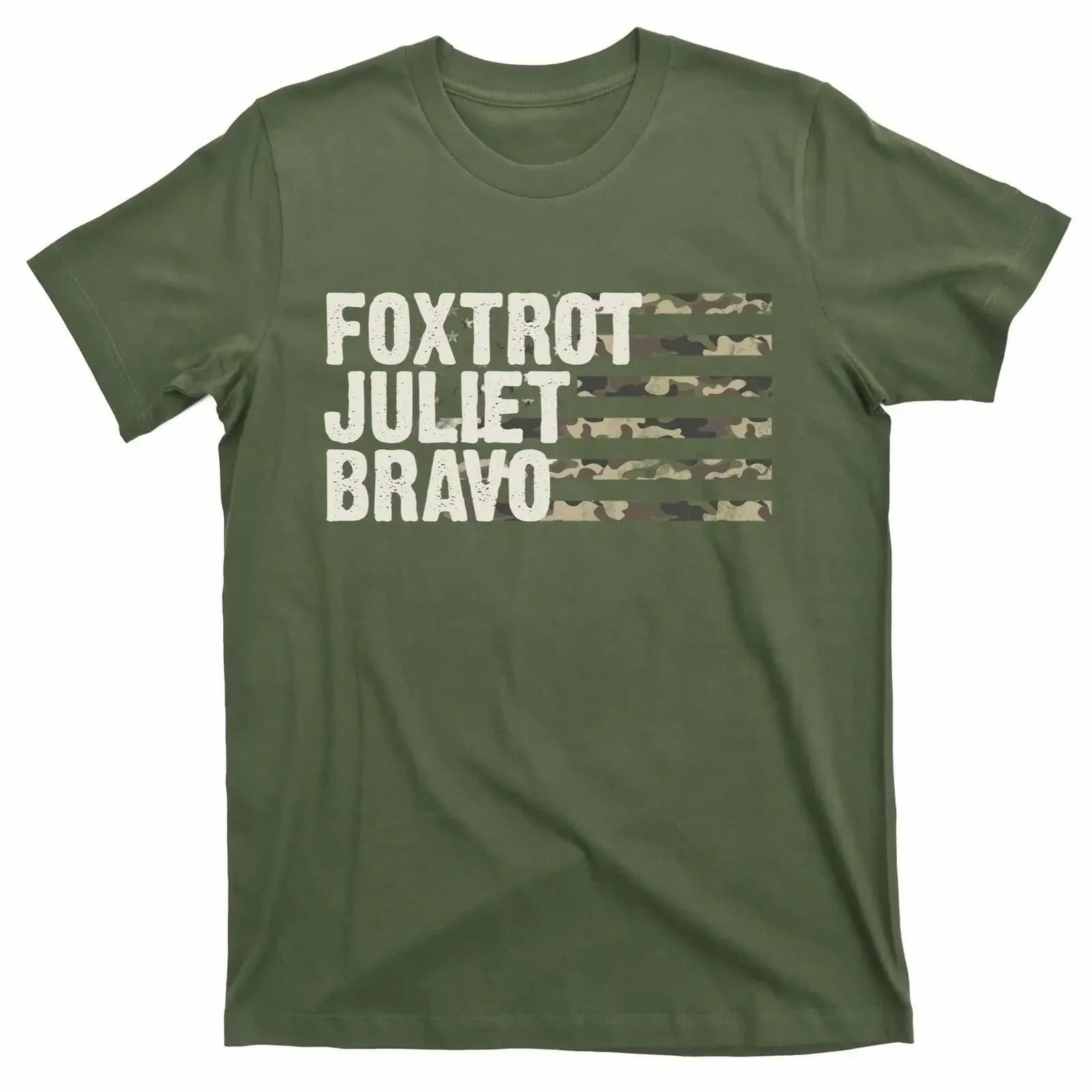 Foxtrot Juliet Bravo Camo Military Flag T-Shirt Men's 100% Cotton Casual T-shirts Loose Top Size S-3XL