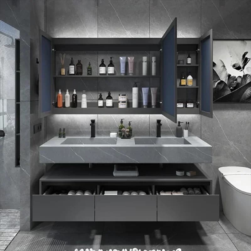 D9-Nordic Luxury Rock Plate Bathroom Cabinets Wall-mounted Fog Removal Smart Mirror Cabinets Fashion Furniture Arredo Bagno