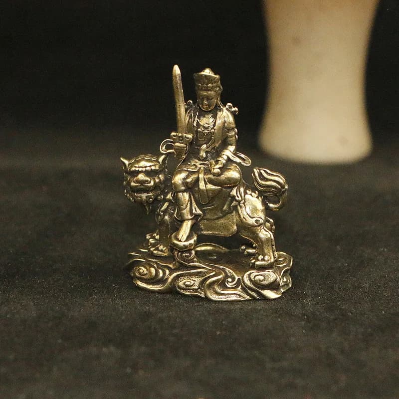 Brass Manjushri Bodhisattva statue, a decorative piece home or office, suitable for display on a desk
