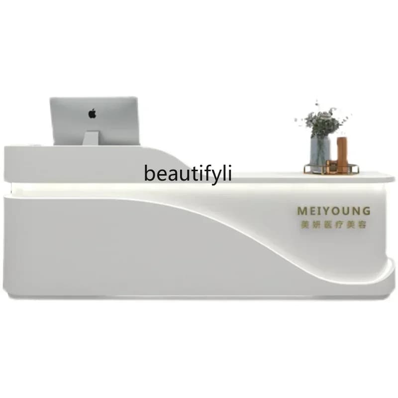 zg185Light Luxury Front Desk Cashier Clothing Store Custom Hair Salon Reception Desk Paint Arc Commercial Beauty Salon Bar Count