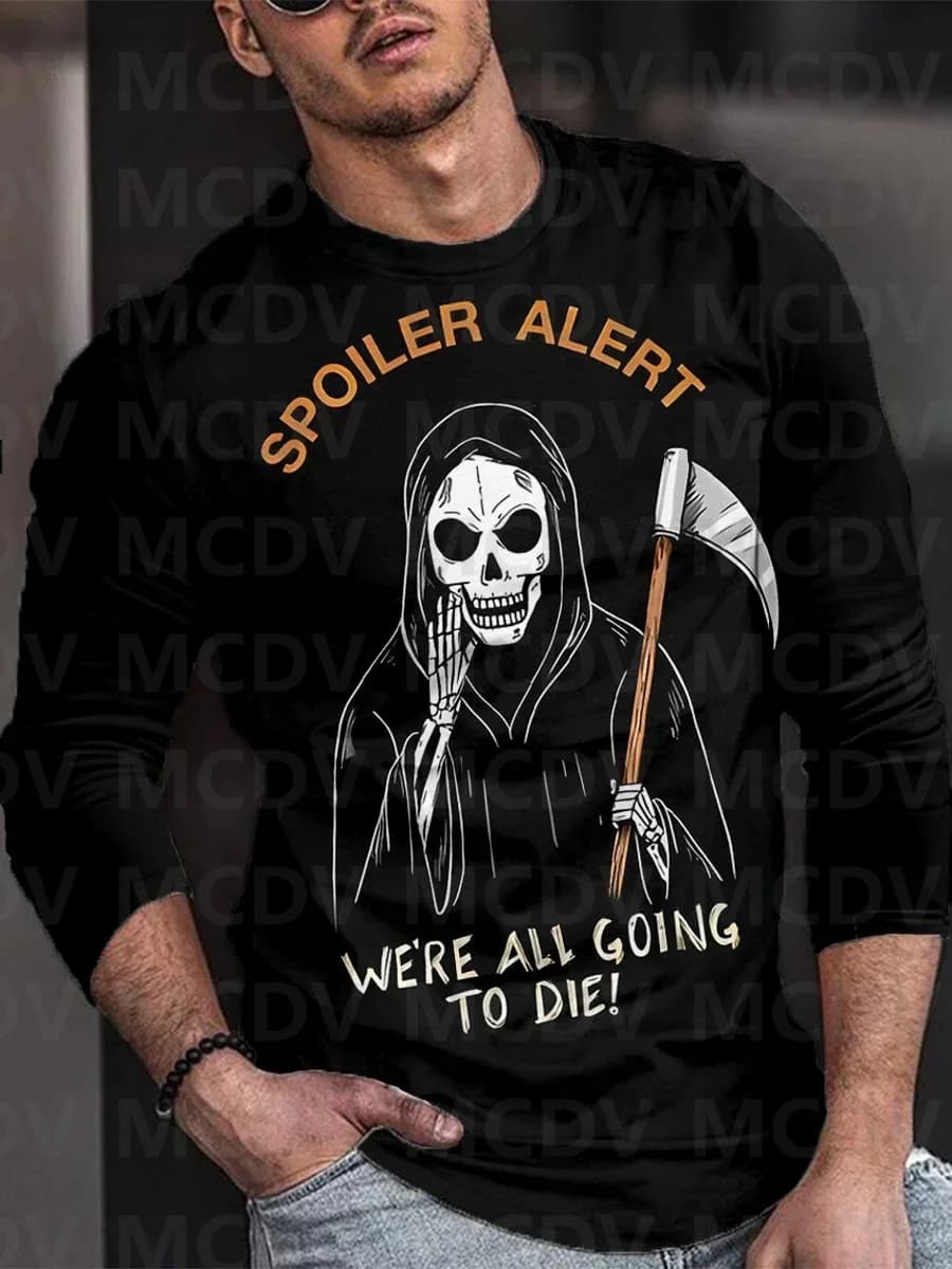 Men's Skull Death Scythe Halloween Mom Come Pike Me Trend Casual Print Long Sleeve T-Shirt