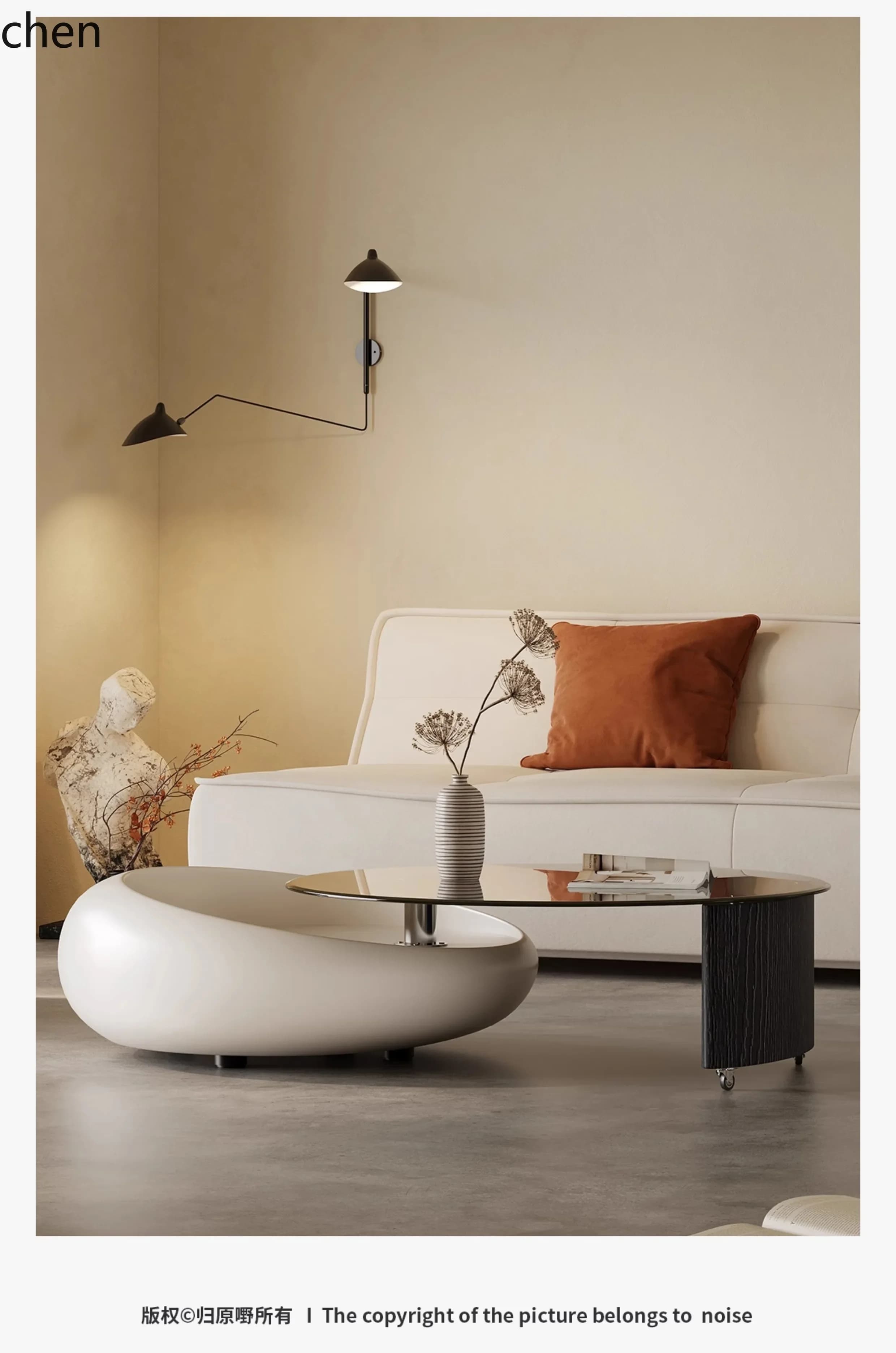 HYSliving room home light luxury high sense art round creative glass coffee table minimalist