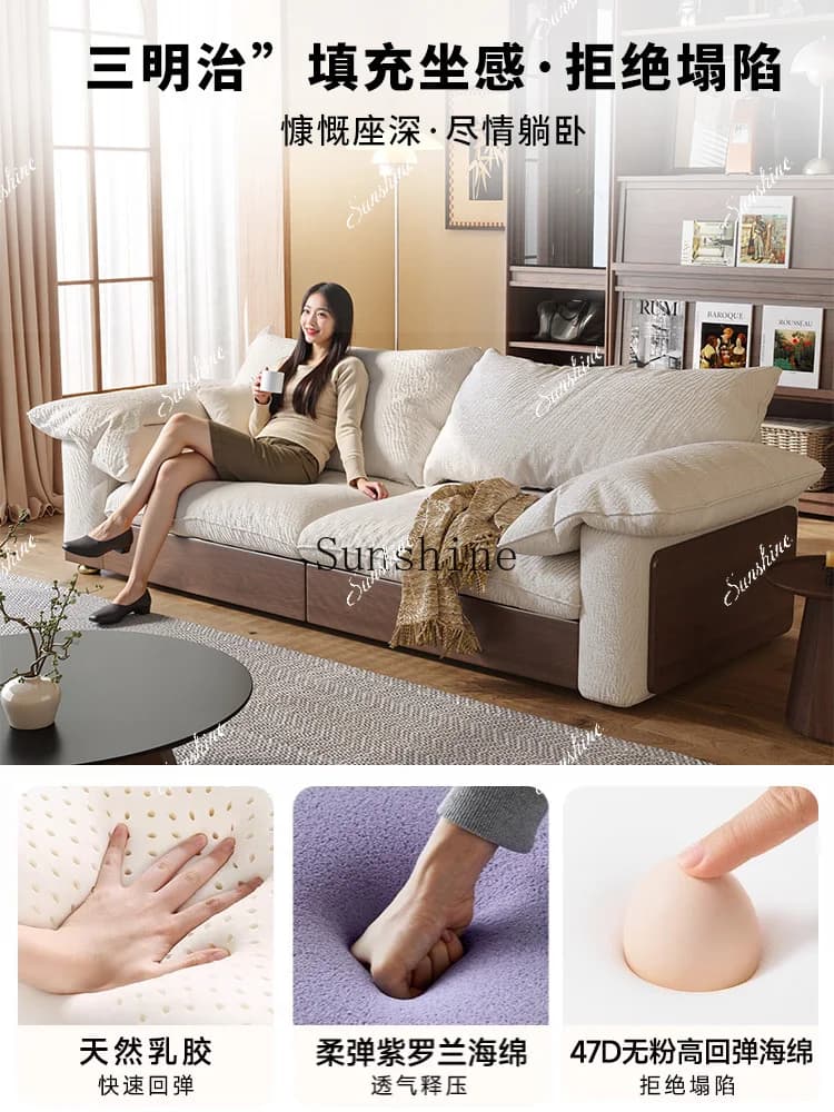 Cloud sofa bed medieval folding dual-purpose solid wood cotton and linen fabric linen  FT