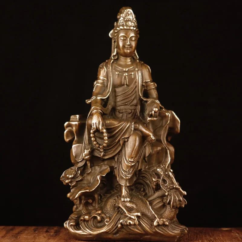Figure of Buddha, Lotus Leaf Sitting on a Dragon, Zizai Guanyin, Home Decoration Creative Gift Craft Ornament