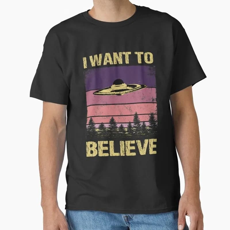 I Want To Believ Vintage Sci fi tv series The X Files Gift t shirt 1104 Retro Alien movie Graphic clothes All size top S-6XL