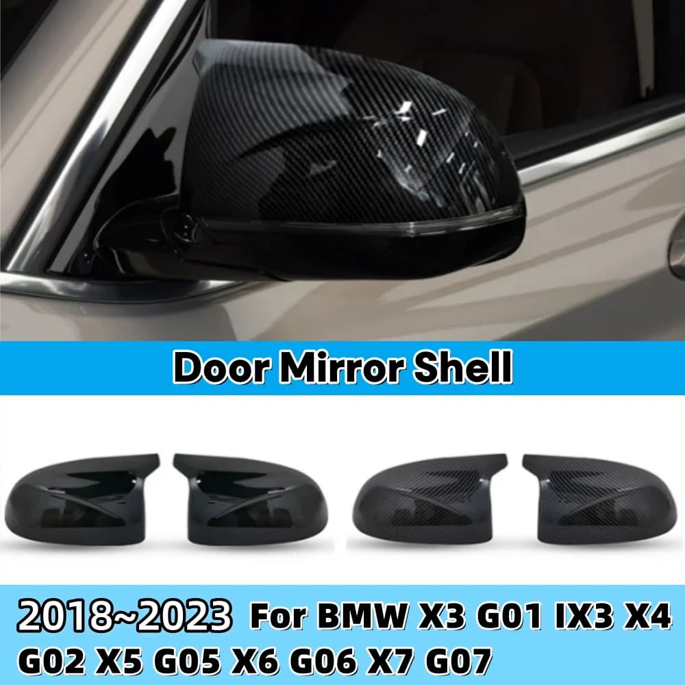 Door Mirror Covers Shell Replacement For BMW X3 G01 IX3 X4 G02 X5 G05 X6 G06 X7 G07 2018-2023 2Pcs Glossy Black carbon pattern
