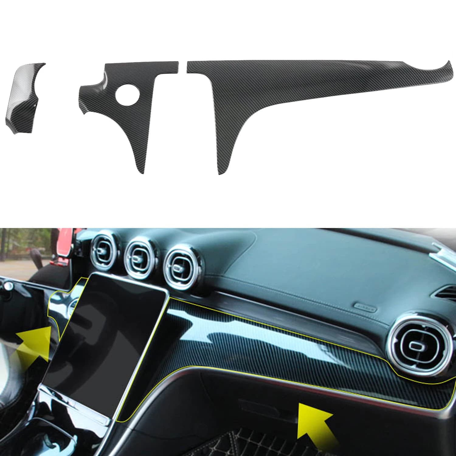 Only Fit LHD! For Mercedes Benz C Class W206 2022 2023 Interior Accessories ABS Upper Center Dashboard Console Panel Cover 3pcs