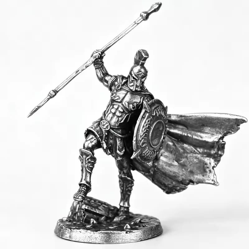 Metal Ancient Greek Warrior Figurine, Solid White Copper Mini Soldier Model, Tabletop Wargame Chess Piece Collectible Decor Gift