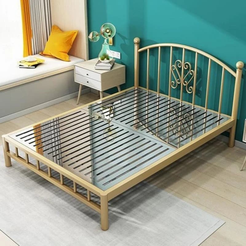 Double bed stainless steel bed minimalist style furniture non-wrought iron double steel frame bed