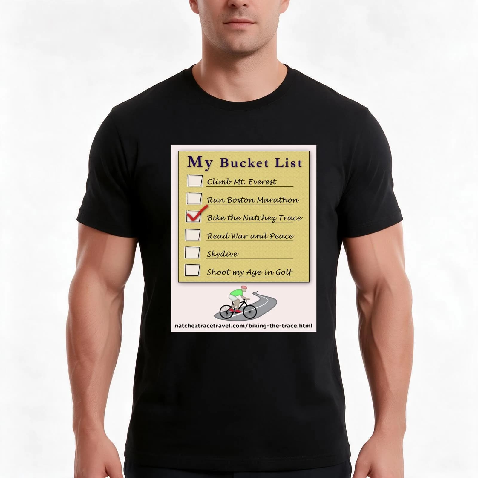 Bicycle the Natchez Trace Bucket List T-Shirt, Summer Casual Cotton Tee, Oversized Streetwear Tops, Vintage Graphic Print