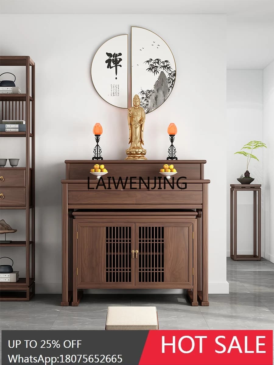 LYN solid wood table incense case household steps Buddhist temple shrine black walnut set cabinet