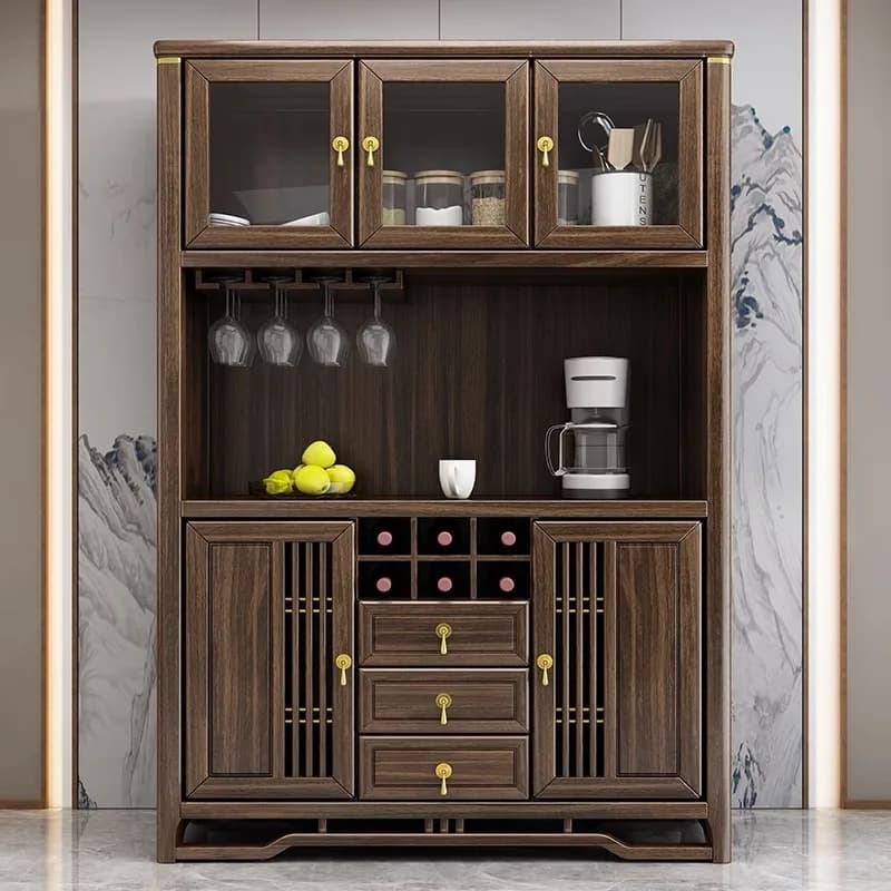 DSA ebony solid wood dining side cabinet light luxury two-door locker household wall restaurant tea and wine cabinet