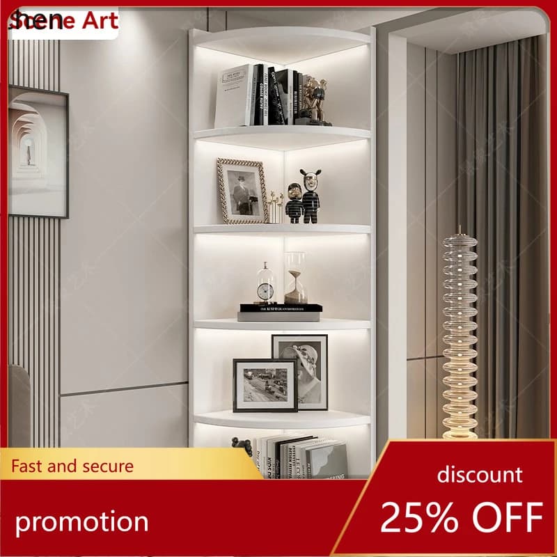 H1Multi Functional Corner Cabinet Home Multi-layer Floor Standing Storage Display Cabinet Fan-shaped Shelf, Small Solid Wood Boo