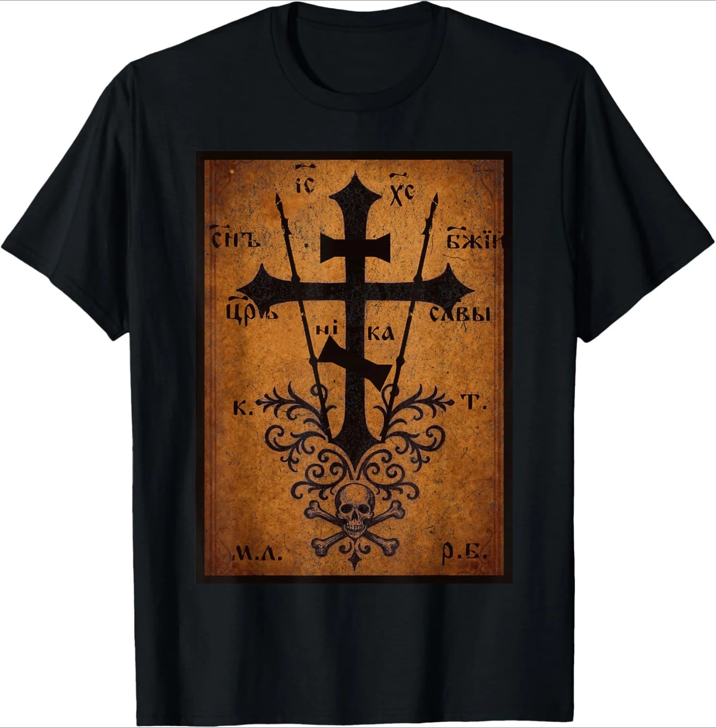 Eastern Orthodox Cross Skull of Adam Christian Art Vintage design-100% cotton summer O-neck short sleeve printed men's T-shirt.