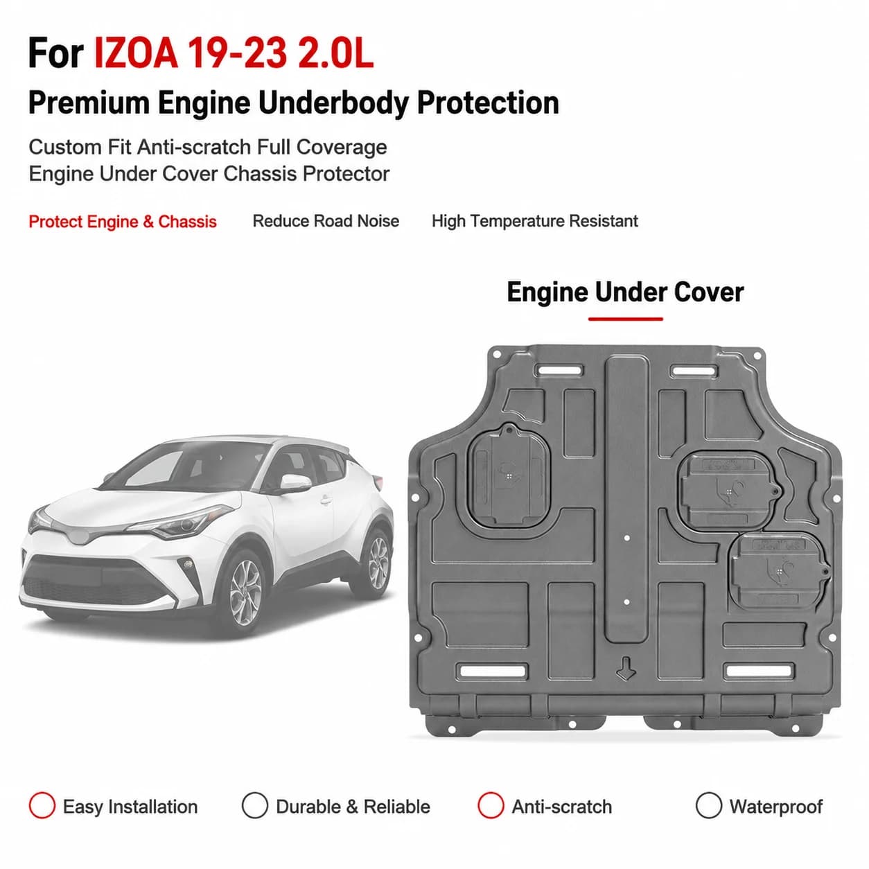 Premium Custom Fit Engine Skid Plate Under Engine Guard For IZOA 19-23 2.0L Full Coverage Anti-Collision Mudproof Replacement
