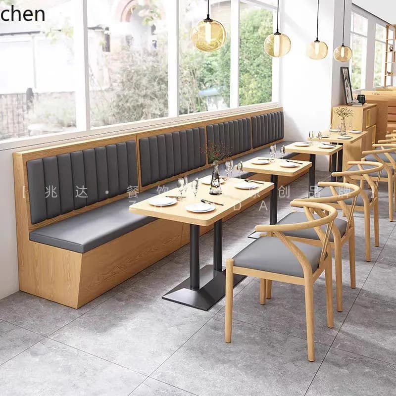 Minimalist Western Restaurant Fast Food Shop Sofa Booth Multi-functional Dining Table and Chairs Wood Style Table and Chairs