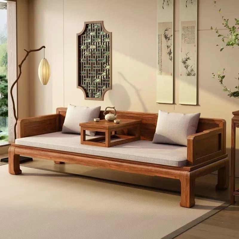 HYS New Chinese Style Full Solid Wood Luohan Bed, Solid Wood Living Room Home Small Apartment Simple Sofa Bed