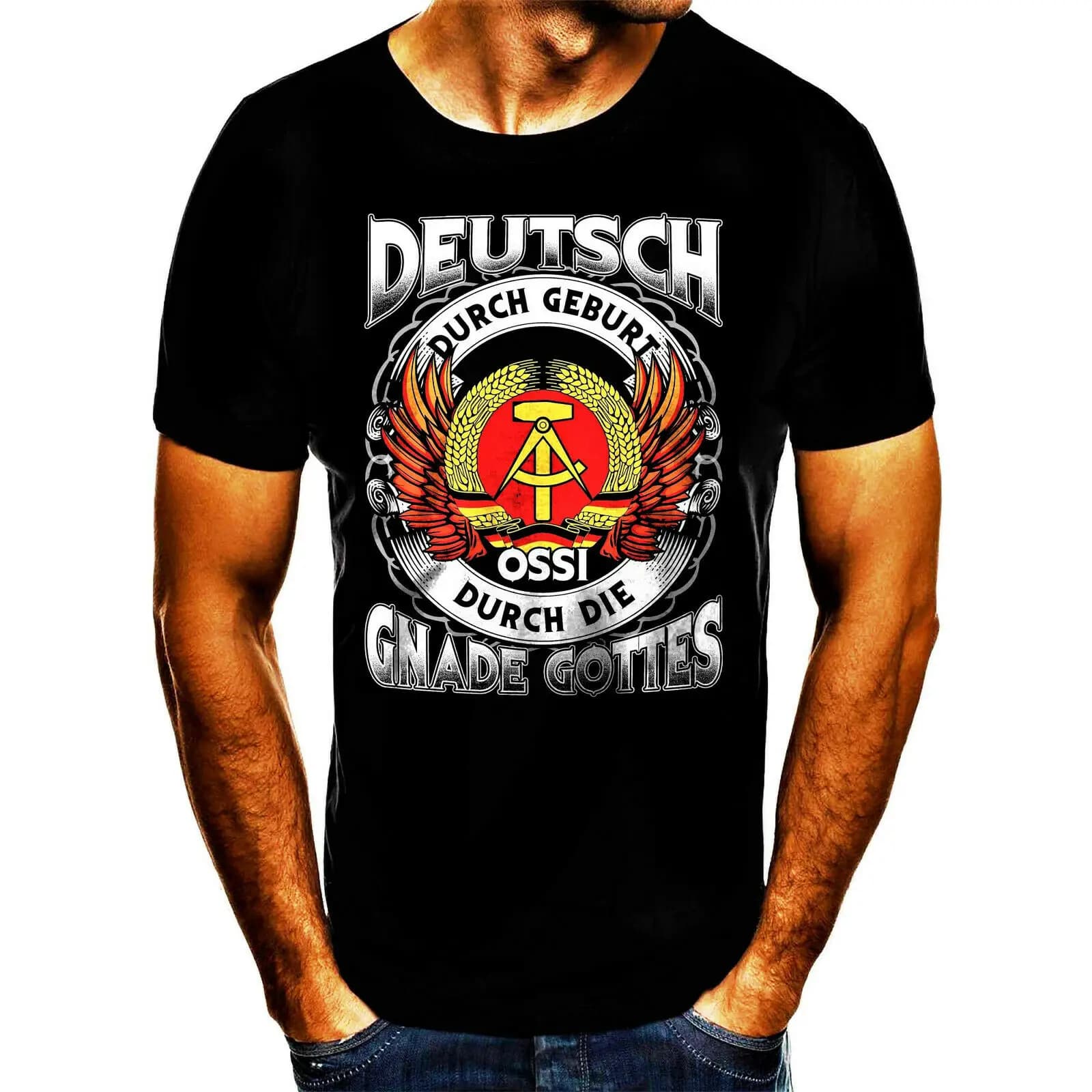 DDR Deutsch Durch Geburt, Ossi Durch Die Gnade Gottes Fun T-Shirt Men's 100% Cotton Casual T-shirts Loose Top Size S-3XL