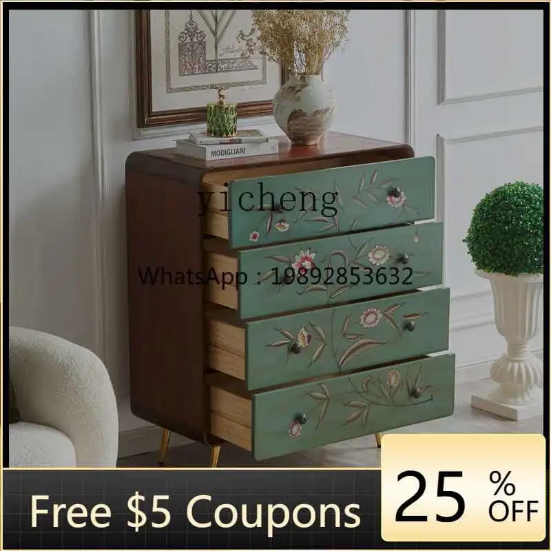 American light luxury porch cabinet solid wood storage cabinet pastoral painted decorative locker