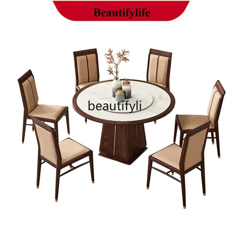 z183 New Chinese ebony dining table combination modern simple solid wood household round table