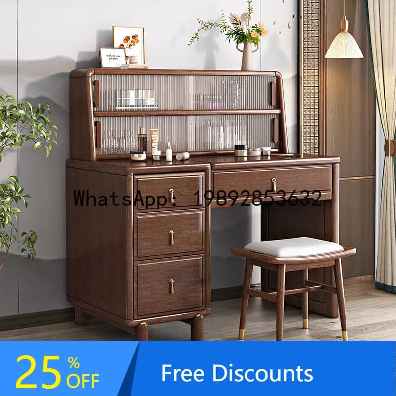 YFY New Chinese Style Solid Wood Dressing Table Walnut Small Apartment Flip Storage Makeup Table
