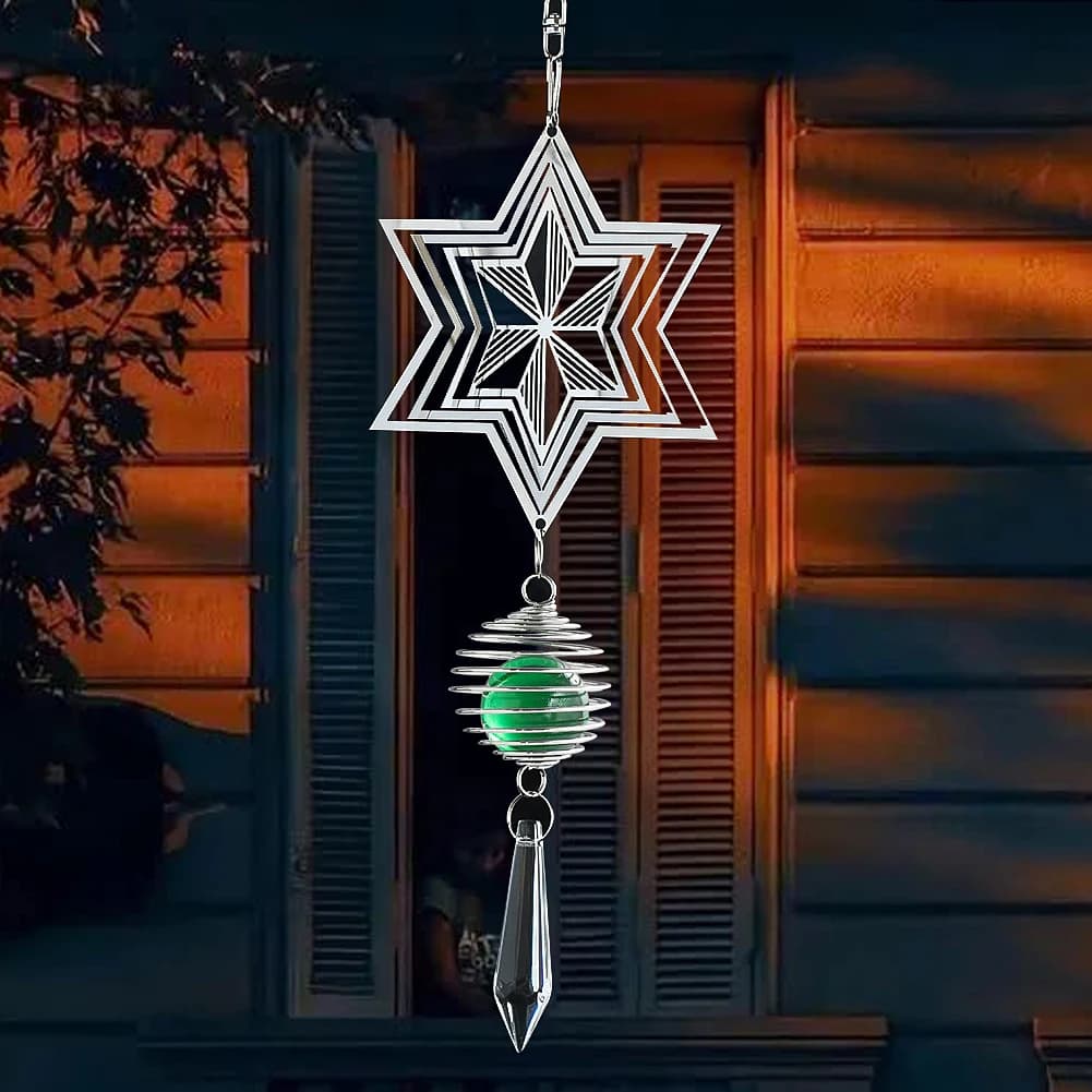 Kinetic Hanging Snowflake Wind Spinner Sun Catcher 3D Spiral Tail Cage Ball Wind Chimes Crystal Prism Pendant Garden Yard Decor