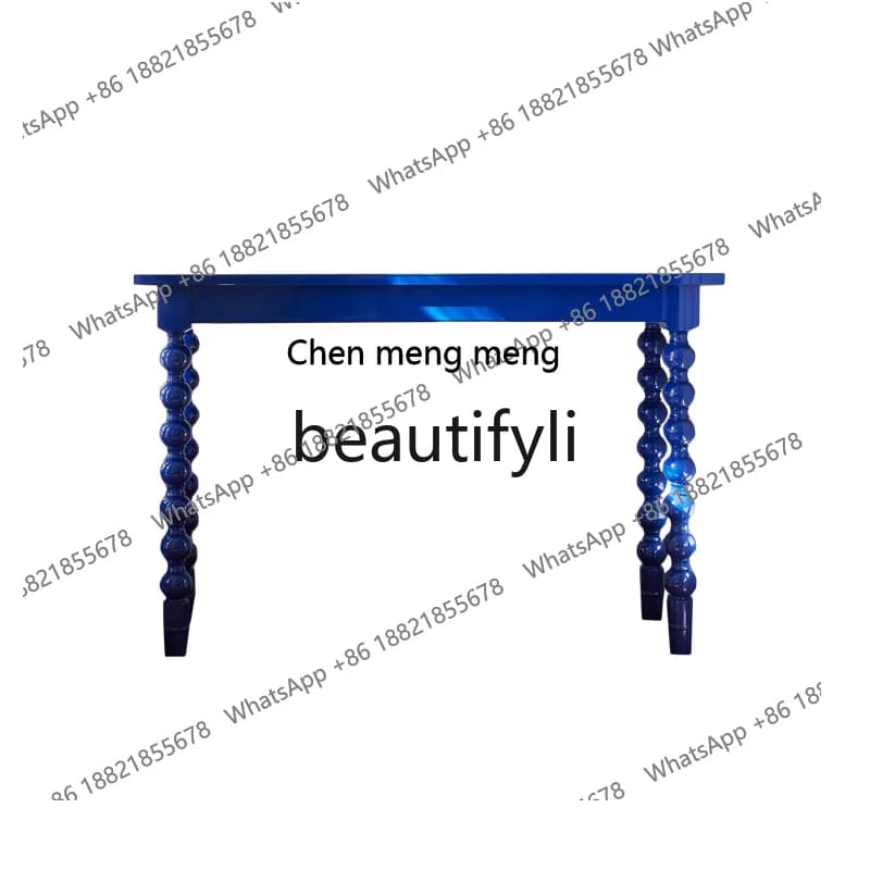 French light luxury entrance table Solid wood carving Simple entrance foyer entrance table Living room American high-end blueH