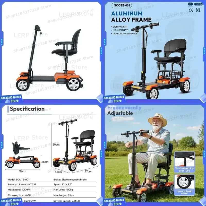 Wholesale Mobility Scooter Indoor Outdoor Activities Folding Mobility Scooter for Disabled with Electromagnetic Brake