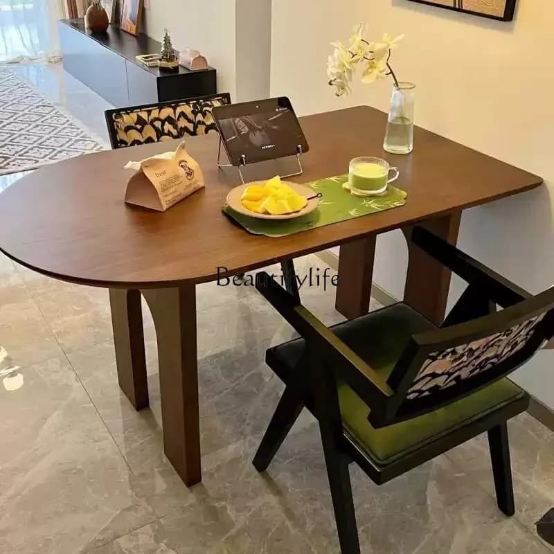 03 Creative Cream Wind Solid Wood Dining Table Log Oval Home Living Room Long Table