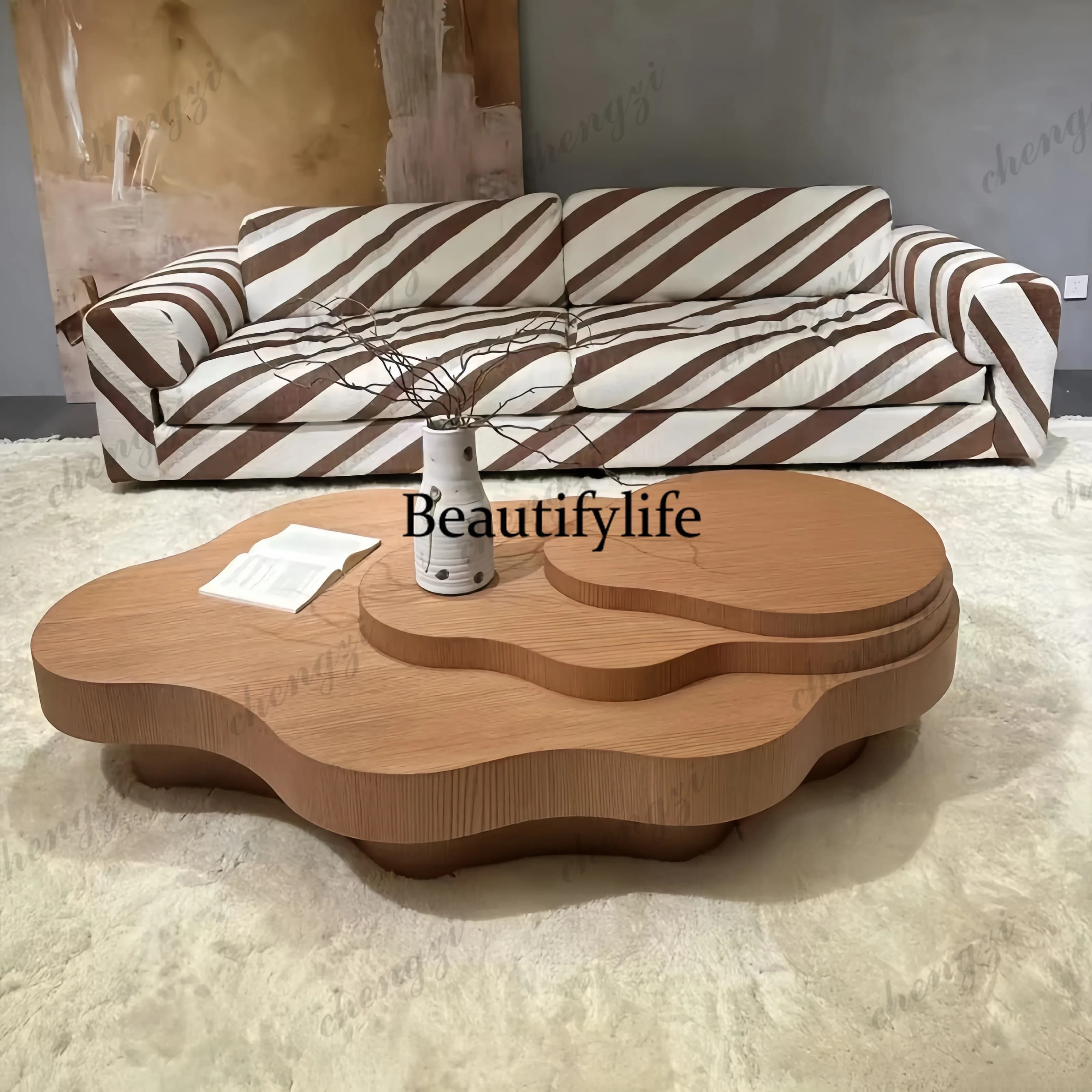 Medieval solid wood coffee table, retro home living room, coffee table light luxury style