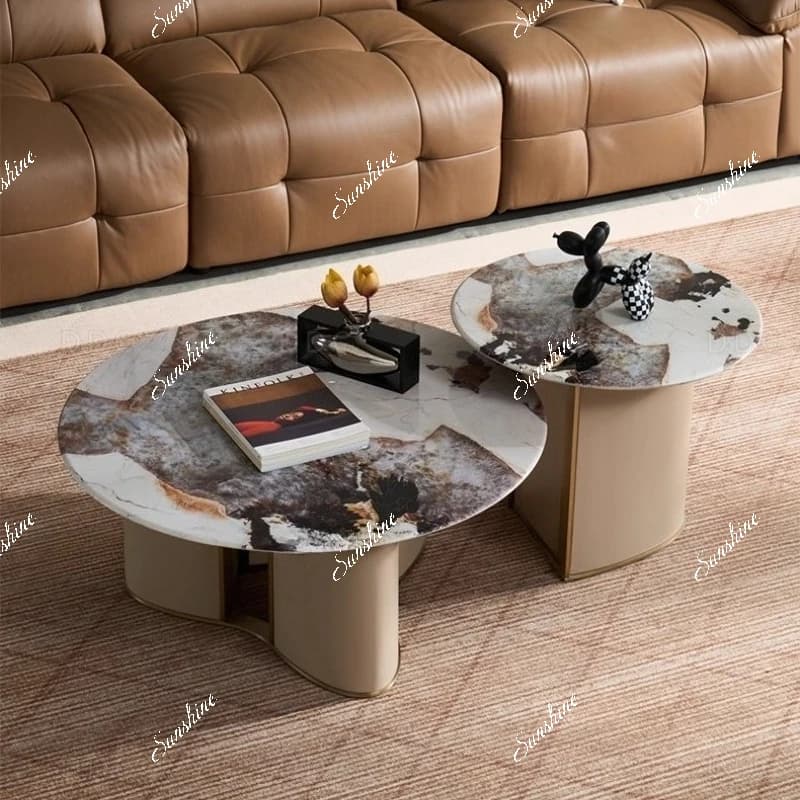 Small apartment living room high and low combination round coffee table