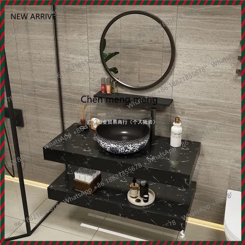 Antique wash basin, retro wind table, a complete set of wash basins, double-layer combination, integrated gray.